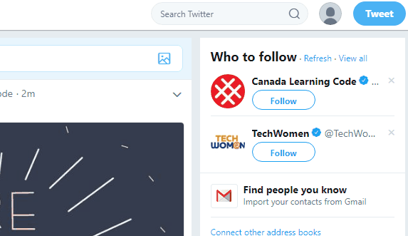 To get started with Twitter, type any terms into the search bar at the top-right of any Twitter page.